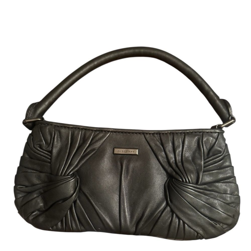 BURBERRY Black Leather Sling Knot Baguette Shoulder Bag